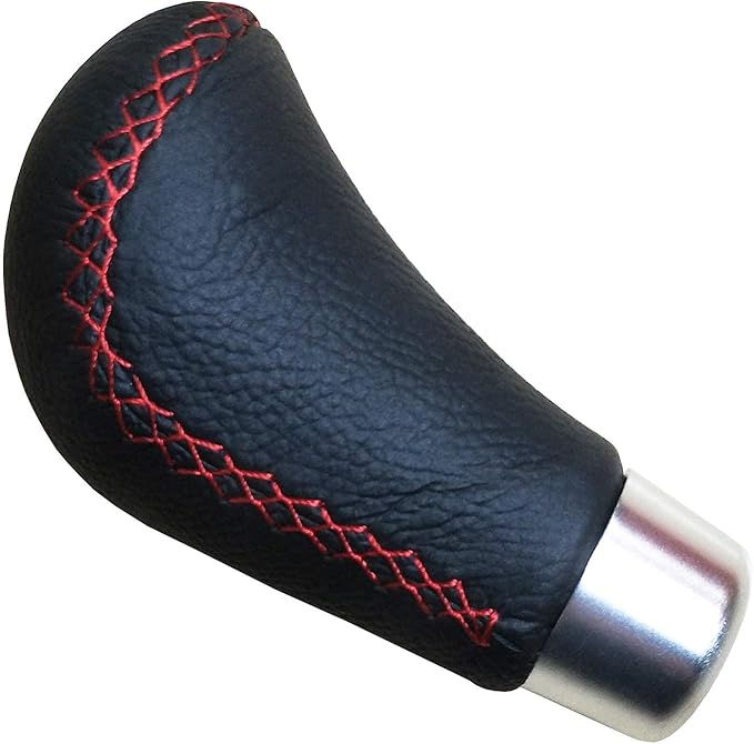 Lunsom Leather Shift Knob, Car Gear Shifter Stick Auto R Style Shift Stick Handle Head Gear Shift Lever Knob for Most Manual Transmission Vehicle (Red Suture)