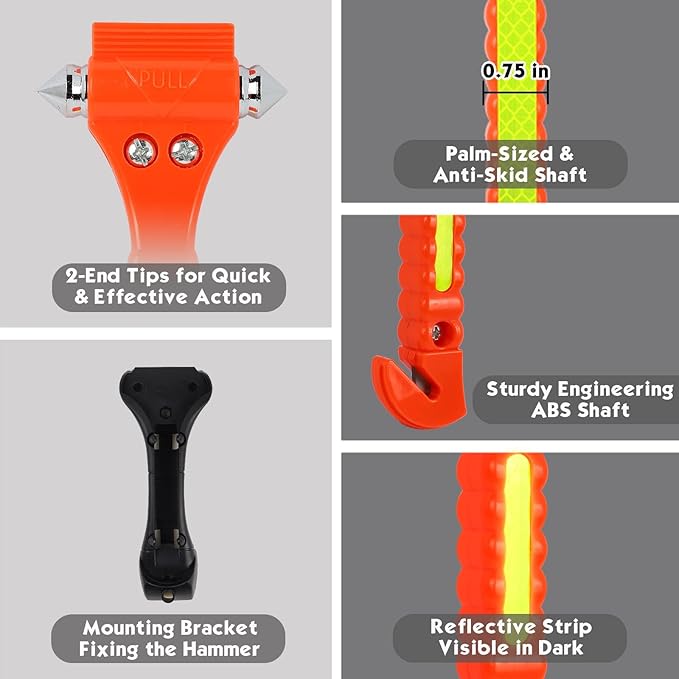 MorTime 6 Pack Car Safety Hammer Window Breaker, Car Emergency Escape Tool, Window Hammer Seat Belt Cutter