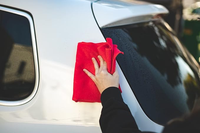The Rag Company - Car Wash Towel - Professional Microfiber Auto Detailing and Drying Towels, Lint-Free, Streak-Free, Great for General Cleaning, 320gsm - 16in x 27in - Red + Grey + Black (Pack of 6)