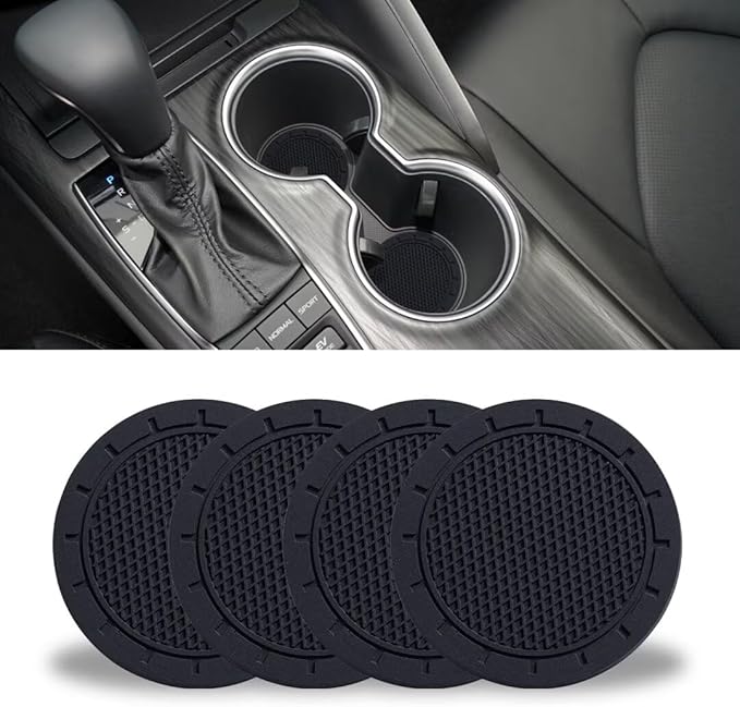 JUSTTOP Car Cup Holder Coaster, PVC Car Coaster, 4 Pack Universal Auto Anti Slip Cup Holder Insert Coaster, Car Interior Accessories - Black