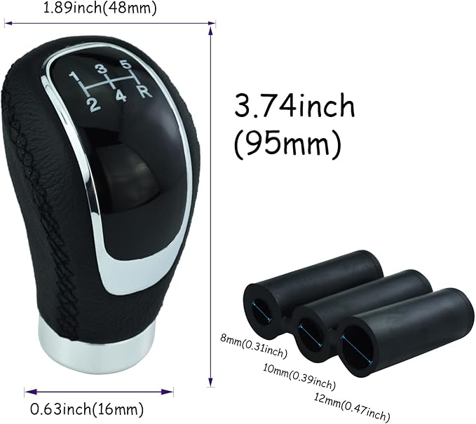 5 Speed Car Shifter Knob PU Leather Gear Lever Handle Car Transmission Stick Head for Most Manual Automotive Vehicles (Black Stitches)