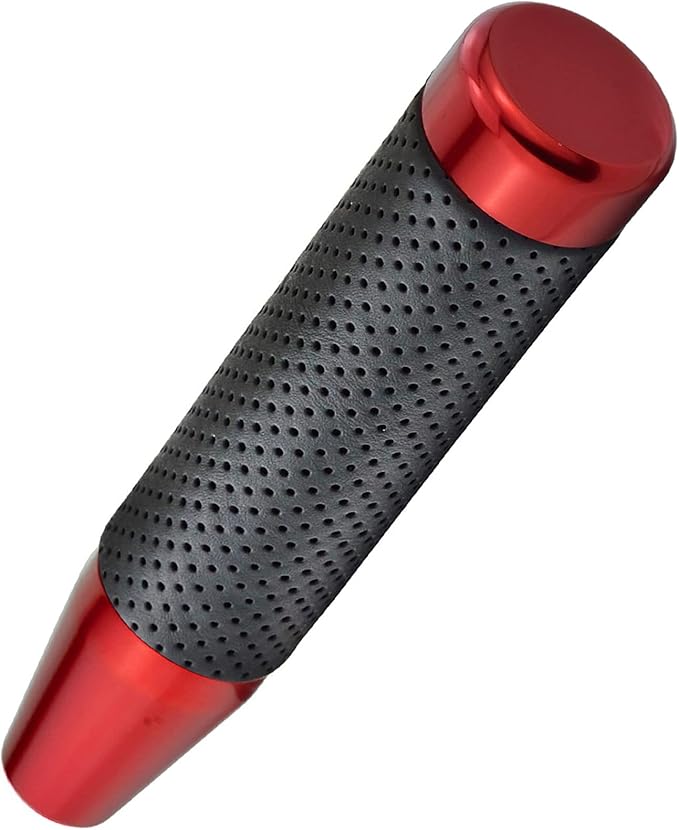 Lunsom Metal Gear Shifter Knob Leather Aluminum Alloy Long Stick Shift Handle Shifting Lever Head Fit Most Manual Transmission Car (Red)