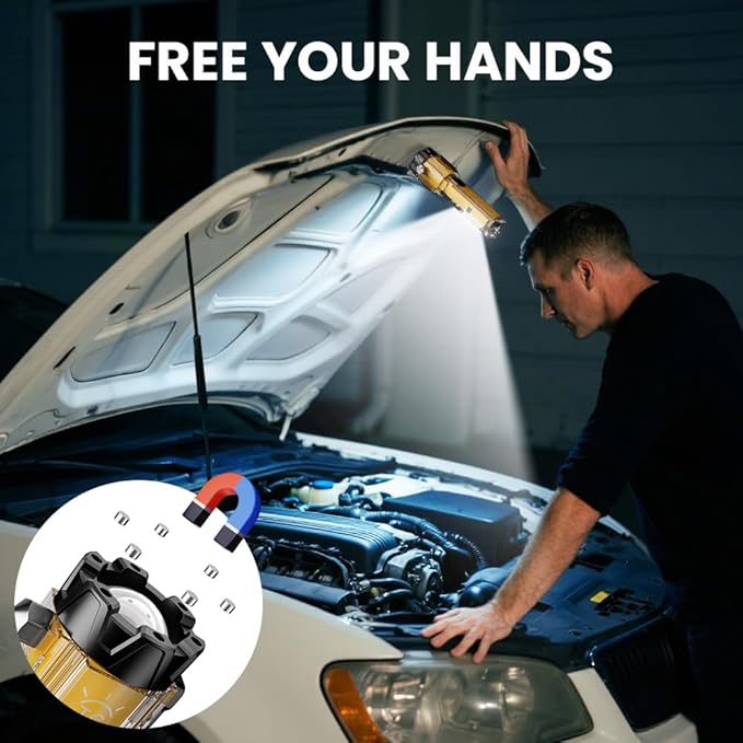 Car Flashlight Emergency Kit, 3000LM Flashlight with Window Breaker & Seatbelt Cutter, Multifunctional Safety Hammer for Vehicle, Rechargeable with SOS Strobe, USB-C Charger, Rescue Tool for Car