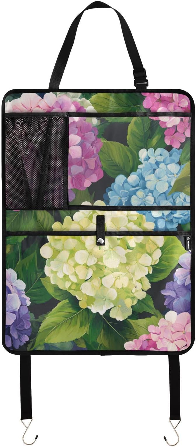 Pink Hydrangea 1 Pack Backseat Car Organizer with Storage Pockets Seat Back Organizers for Kids Kick Mats Backseat Protector Automotive