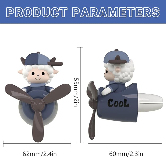 2 Pcs Pilot Car Air Fresheners, Cute Dog Car Vent Clip Air Freshener with 8 Fragrant Tablets Automotive Air Outlet Fan Diffuser, Automotive Interiors Vent Decoration (Dog+Sheep)