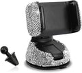 Car Phone Holder, Bling Rhinestone-encrusted Anti-shake Stand with Adjustable Clamp, 360°Rotate Navigation Mount, Universal Interior Accessory for Windshield Dashboard and Air Outlet (White)