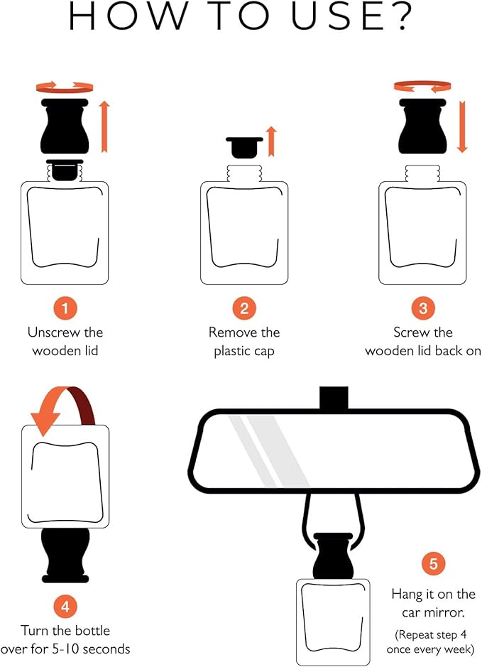 Evair Hanging Car Air Freshener | Car Accessories Interior | Car Perfume Aroma with Essential Oils Fragrance in Glass Bottle with Wooden Diffuser Lid | 10 ml- Pack of 2 (Cool Water & Sandalwood)