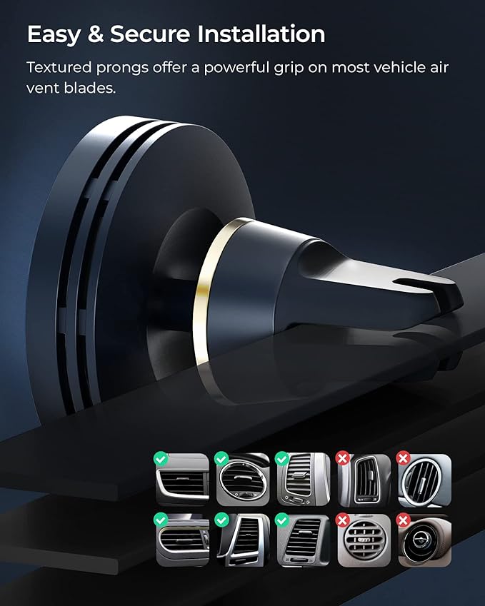 iOttie Velox Mini MagSafe Compatible Air Vent Car Mount in Midnight Blue with Wireless Charging. Compatible with MagSafe iPhones Including iPhone 12/13/14/15/16/17 Series (Car Charger Included)