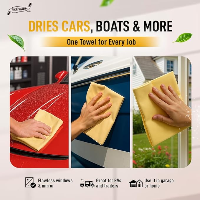 S.M. Arnold Water Sprite PVA Drying Cloth 7 Sq. Ft. – Fast Drying Chamois for Car Detailing | Cleans and Dries Finished Surfaces | Safe for Cars, Trucks, Motorcycles, RVs, Home, Garage, Office & More