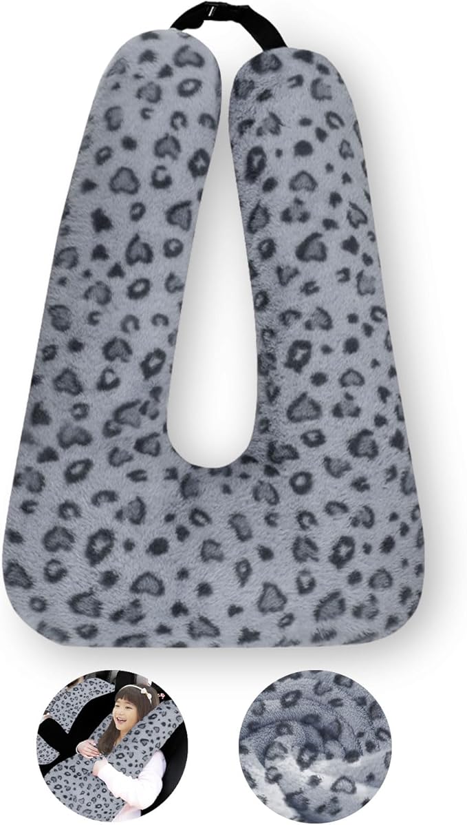 Travel Pillow, Travel Pillow for Kids, Sleeper Hold Pillow Travel, Removable U-Shaped Pillow for Adults and Children to Support Head and Body in The Back Seat of Long Car Trips (Gray Leopard Print)