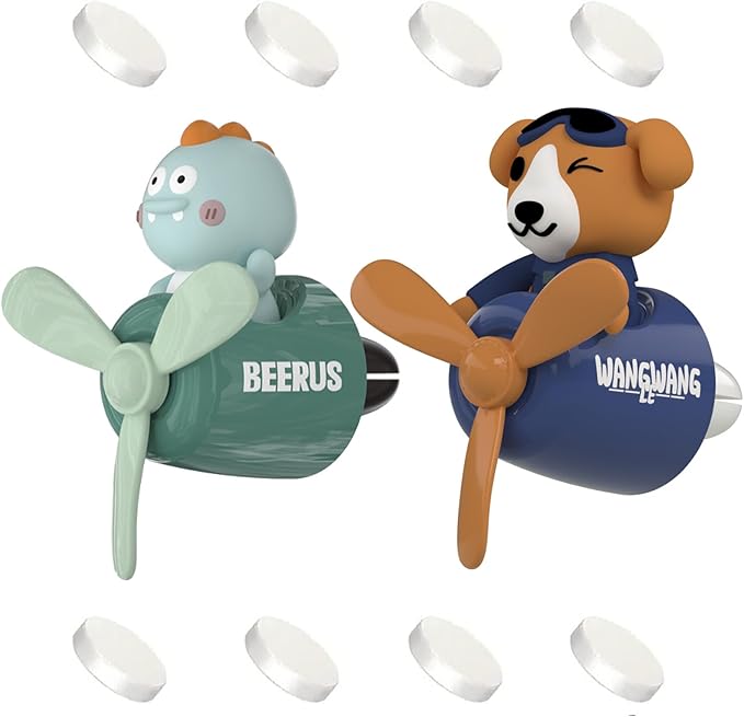 2 Pcs Pilot Car Air Fresheners, Cute Dog Car Vent Clip Air Freshener with 8 Fragrant Tablets Automotive Air Outlet Fan Diffuser, Automotive Interiors Vent Decoration (Dog+Dino)