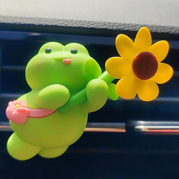 Cute Car Air Freshener for Women/Men, Pilot Car Vent Clips Creative Automotive Fragrance Air Diffuser, Outlet Flower Fan Automotive Decoration Interior Accessories (Flower Frog)