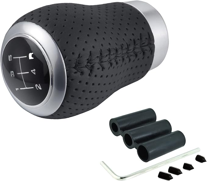 Lunsom 5 Speed Gear Shift Knob, Manual Shifter Head Leather Car Gear Lever Stick Shift Handle Transmission Gear Shift Lever Knob (Black Suture)