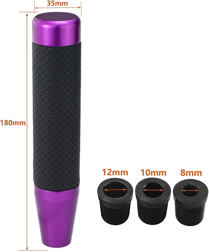 Lunsom Weighted Shifter Knob, Leather Aluminum Alloy Long Shift Stick Handle Shifting Lever Head Fit for Most Manual Transmission Vehicle (Purple-1)