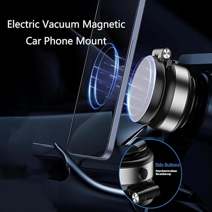 Electric Vacuum Magnetic Car Phone Mount,Vacuum Suction Car Phone Holder Hands-Free,Adjustable Foldable Magnetic Suction Cup Phone Mount,Strong Magnetic Car Mount for Smooth Surface(New-Black)