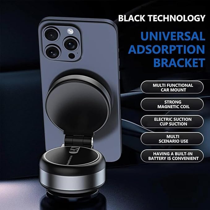 Electric Vacuum Magnetic Car Phone Mount,Vacuum Suction Car Phone Holder Hands-Free,Adjustable Foldable Magnetic Suction Cup Phone Mount,Strong Magnetic Car Mount for Smooth Surface(New-Siver)