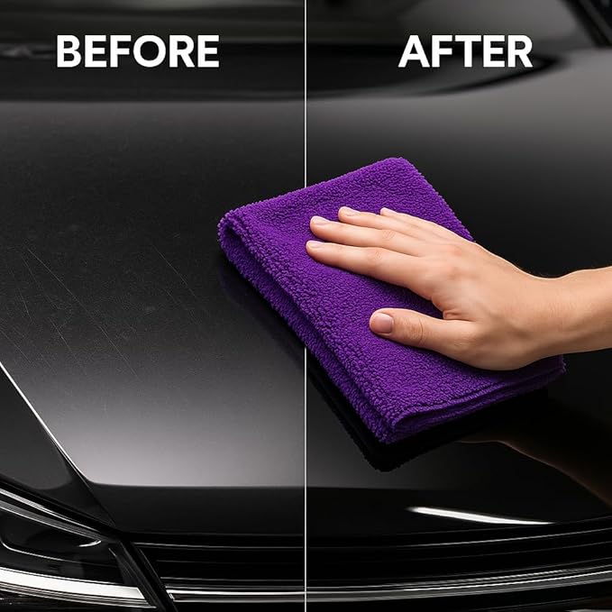 10 Pack Pak Details Edgeless Microfiber Towels for Cars | 16x16 Ultra-Soft, Scratch-Free & Lint-Free Car Detailing Microfiber Cloths for Buffing & Coating | Purple Seamless Finish Auto Cleaning Rags