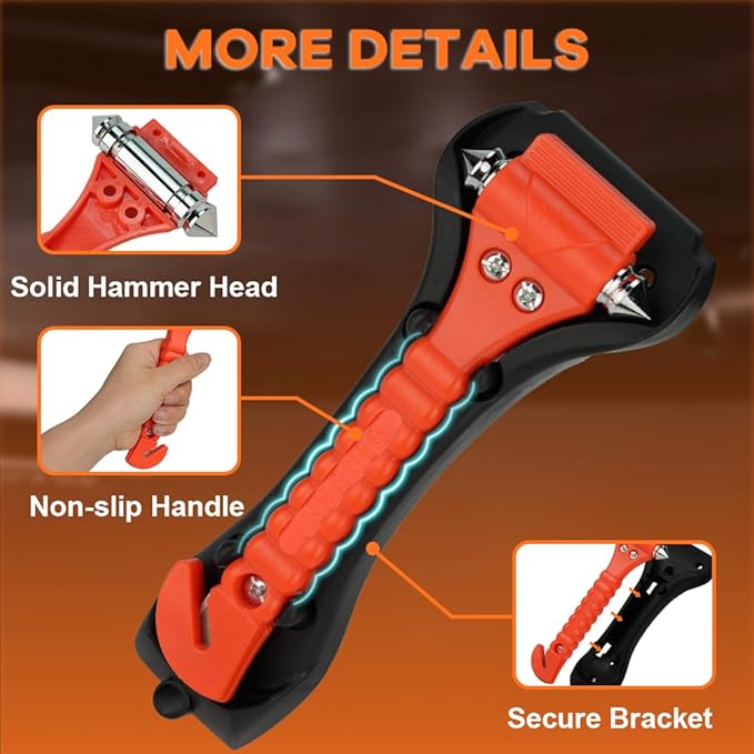 SINSEN Car Safety Hammer Set of 2 Emergency Escape Tool Auto Car Window Glass Hammer Breaker and Seat Belt Cutter Escape 2-in-1 for Family Rescue & Auto Emergency Escape Tools