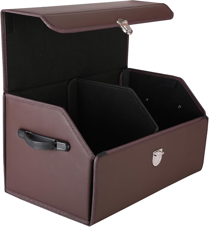 Trunk Organizer for Car, SUV Trunk Organizer Leather Storage, Cargo Box-Automotive Consoles Organizers-Multi-Compartment Adjustable Auto Grocery Home Storage Box