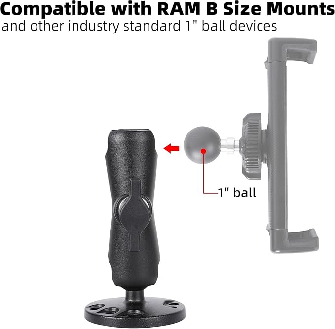 1" Ball Double Socket Arm with AMPS Hole Round Plate Base, Aluminum Alloy Arm&Drill Base, Compatible with RAM Mounts 1 Inch Ball Components, for Bike Car Motorcycle Phone Mount (4.53" Length)