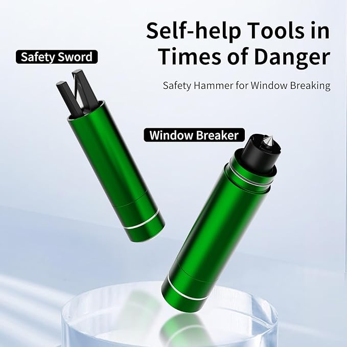 HHXS Car Glass Breaker and Seatbelt Cutter 4 Pack,Car Window Breaker Tool,Portable Car Safety Hammer Escape Hammer with Tempered Glass Sample Universal Safe Hammer Emergency Hammer for Car(Green)