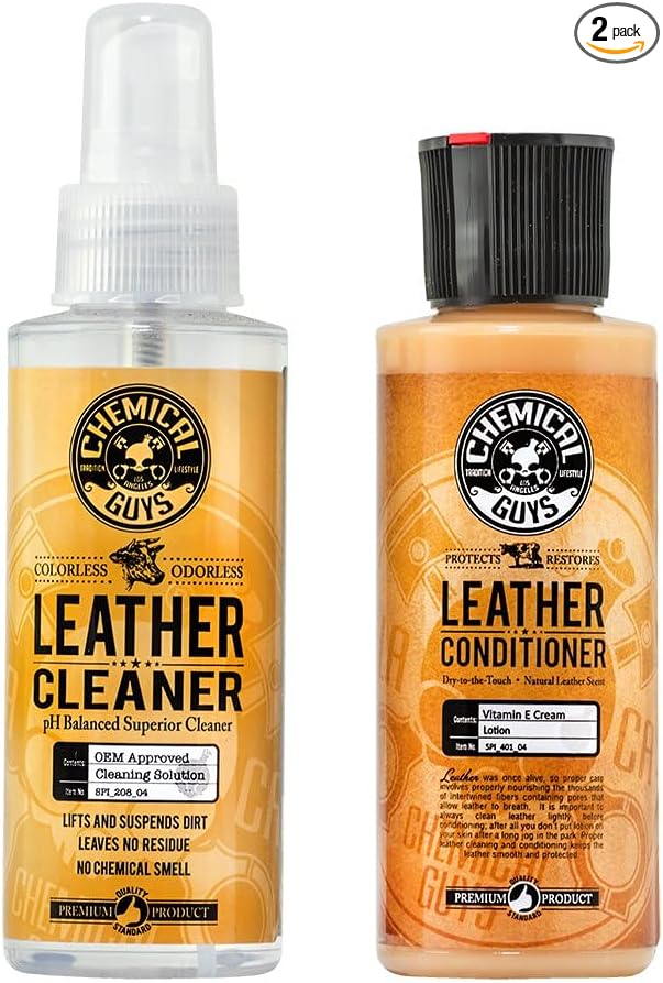 Chemical Guys Leather Cleaner and Conditioner Kit - 2 Bottles (4 oz Each), Car Cleaner and Conditioner, Safely Cleans & Conditions Leather Car Interiors, Furniture, Shoes, Boots, Bags, Apparel & More