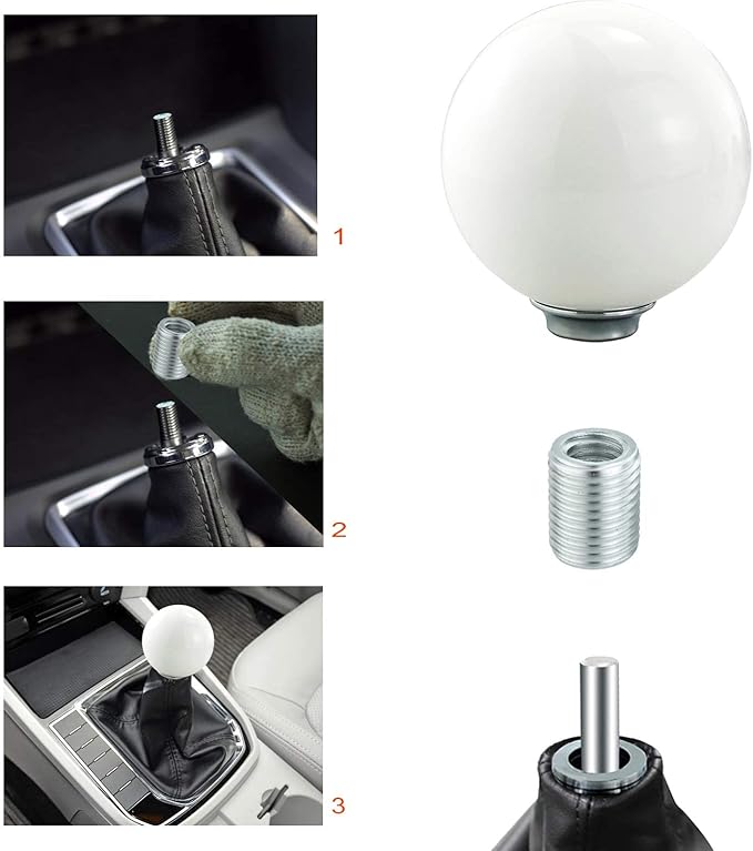 Lunsom Round Shift Knob, Ball Shape Gear Shifter Lever Head Shift Ball Car Stick Handle Fit Most Automatic Manual Transmission Vehicle (M8x1.25, White)