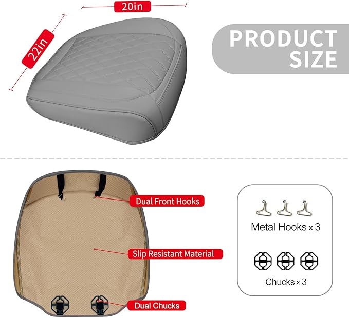 1 Pack Leather Front Car Seat Cover Bottom Car Seat, Anti-Slip and Full Wrap Driver Car Seat Protectors, Luxury Waterproof Bottom Auto Seat Cushion Pad Mat for Most Vehicles(Gray)