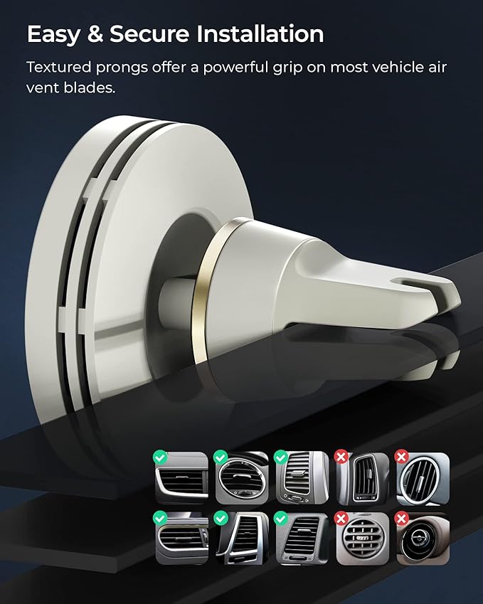 iOttie Velox Mini MagSafe Compatible Air Vent Car Mount in Astral Gray with Wireless Charging for iPhone 13, 14, 15 Series