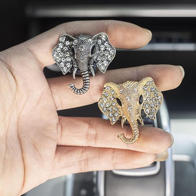 ZOSTLAND Golden Car Decorative Vent Clip,Animal Air Fresheners,Bling Car Air Vent,Automotive Interior Personalized Decor Accessories,Applicable to Truck,SUV,Minivan (2Pcs Elephant)
