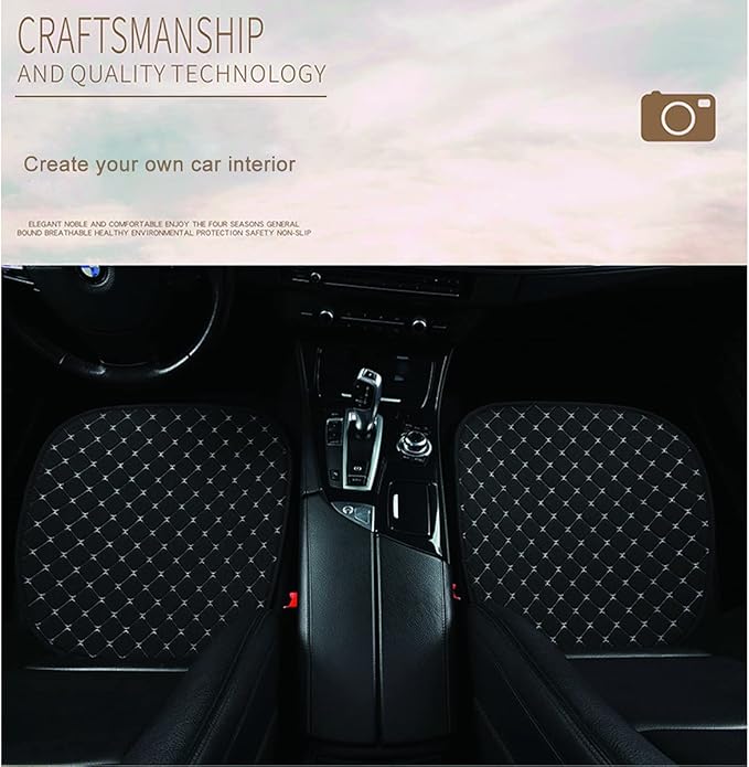 1 PC Car Seat Cover Auto Cushion Vehicle Front Seat Chair Cover Protective Mat pad for Baby, SUV, Skin-Friendly Golden Embroidery Thread (Black-Front)