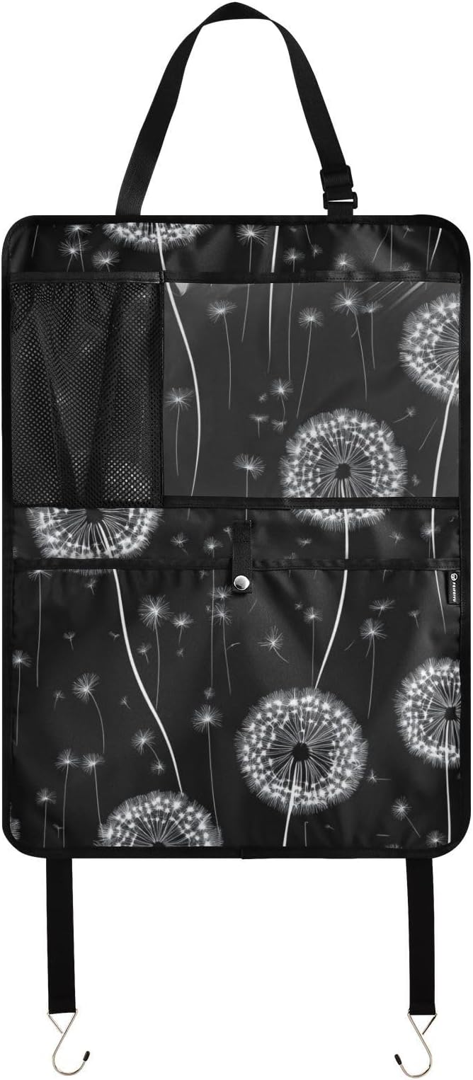 Black Dandelion 1 Pack Backseat Car Organizer with Storage Pockets Seat Back Organizers for Kids Kick Mats Backseat Protector Automotive