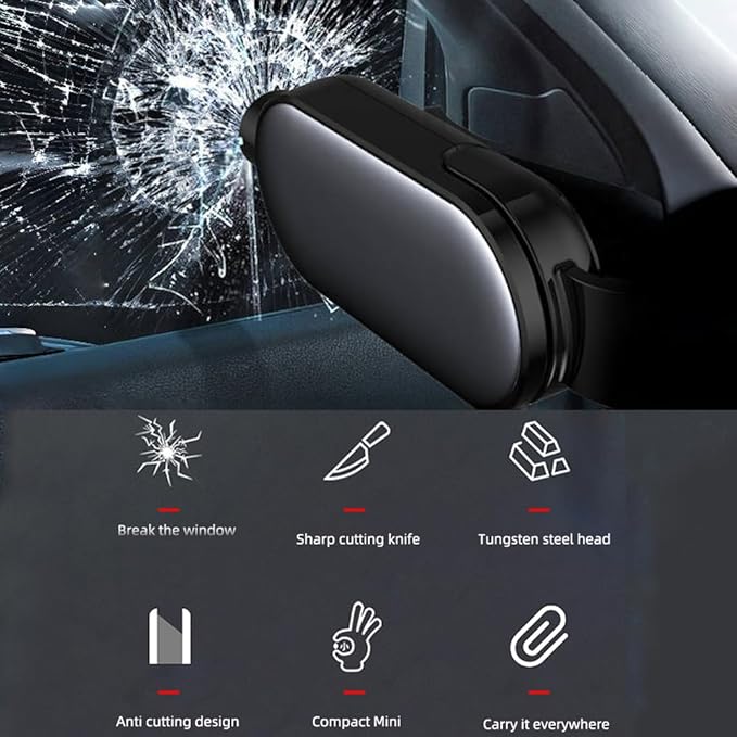 Car Safety Emergency Tool, 2-in-1 Seat Belt Cutter and Window Breaker, Black（2 Pieces）