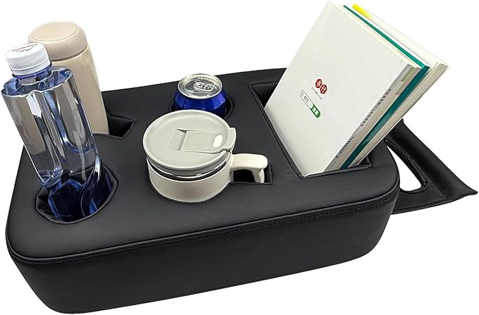 Xaido Car Back Seat Cup Holder, PU Leather Couch Sofa Bed Cup Holder Expander Tray, Boat Tray, Organizer for Trucks, Minivans, SUVs, RVs, Vehicles, Holds Drinks, Snacks, Cell Mobile Phone