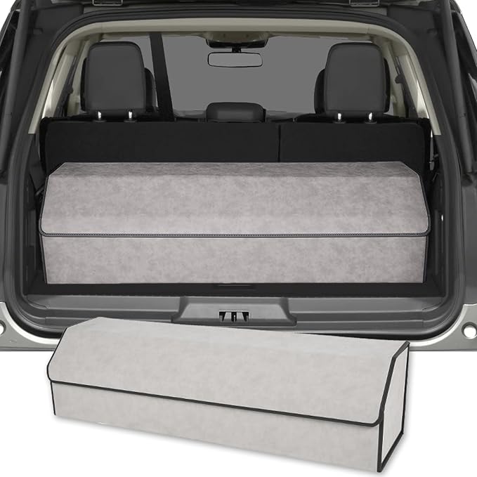 Trunk Organizer for Ford Expedition 2018-2025 - Gray Alcantara Leather Storage Box, Tailored Precision, Maximize Your Storage, Large Foldable Trunk Organizer Boxs with 3 Compartments