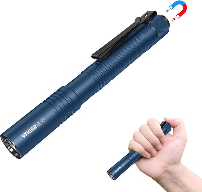 VTIGER T2A Compact EDC Flashlight,1500 High Lumens AA Rechargeable LED Flashlight, Super Bright Small Tactical Tail Switch Pocket Flash Light with Magnet for Camping,Hiking,Outdoor,Home,Emergency