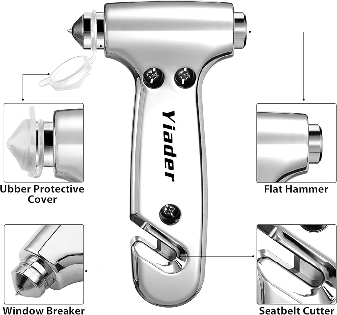 Glass Breaker, 3-in-1 Emergency Escape Tool with seat Belt Cutter and Glass Breaker, Safety Emergency Car Escape Tool for Car, Electroplating Silver