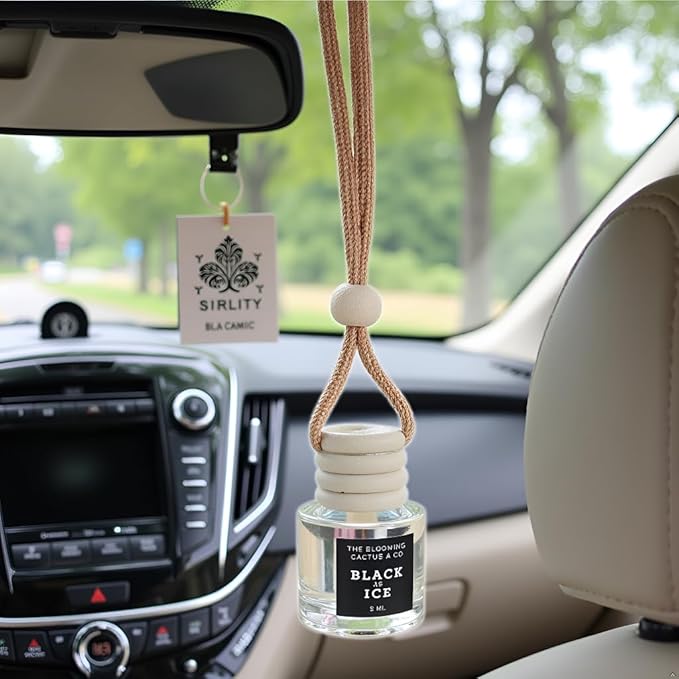 Car Air Hanging Fragrance Oil 2 Pack, Auto Freshener, Essential Oil Diffuser for Cars, Long Lasting Aroma Women Gift, Made in USA, Odors Eliminator, Interior Decor | BLACK ICE (TYPE) - 8 ML