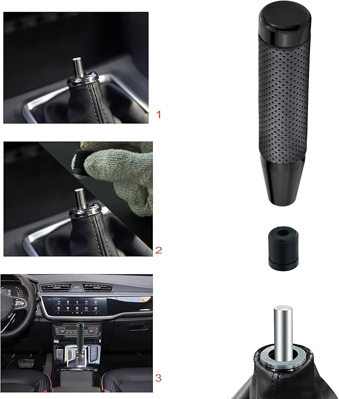 Lunsom 7" Gear Shifter Knob Aluminum Alloy Leather Shift Stick Handle Head Fit Most Auto Manual Transmission Car (Black)