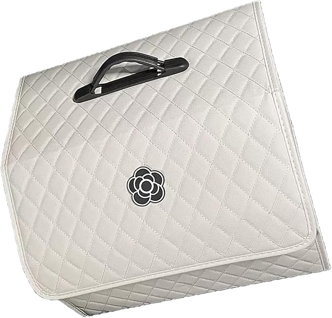 ANGGREK Pu Leather Trunk Organizer, Structure High Capacity Portable Trunk Storage Box for Car (White ‑ Large)