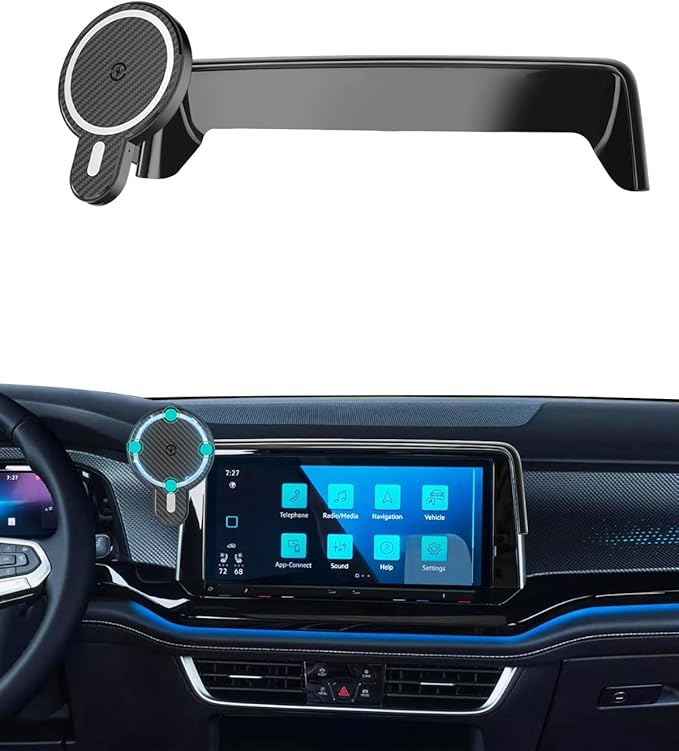 PZK Car Phone Mount for 2024 2025 2026 VW/Volkswagen Atlas/Altas Cross Sport Accessories 12-inch Screen Magnetic 15W Fast Wireless Charger Car Phone Holder Not Affect Air Vent Automobile Cradles