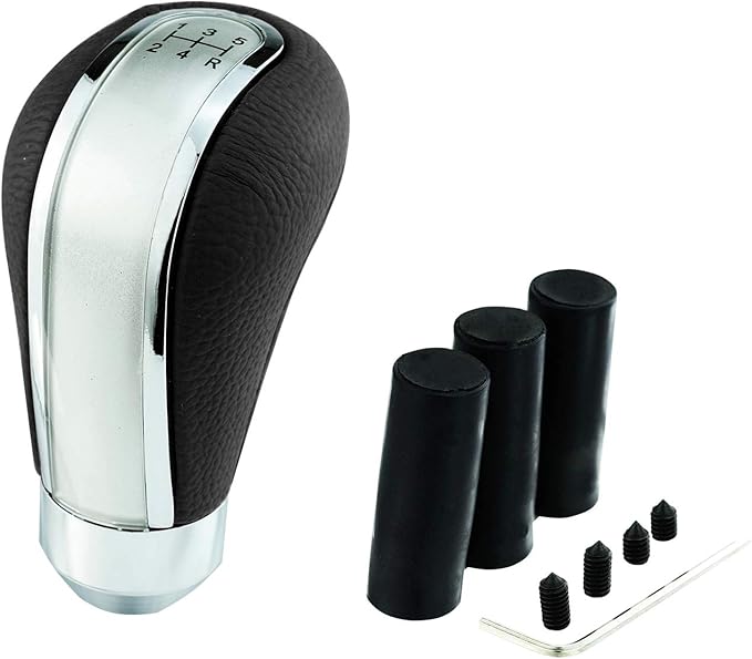 Abfer 5 Speed Shift Knob Aluminum Alloy Car Gear Stick Weighted Shifter Knob for Most Manual Truck Vehicle, Silver