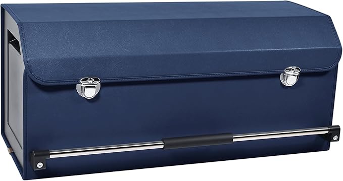 Car Trunk Organizer, Collapsible Car Storage Organizer with Lid and Push-pull Handle Leather Trunk Organizer for Suv, Truck, Minivan (Blue, 27.17 x 11.42 x 12.2in)