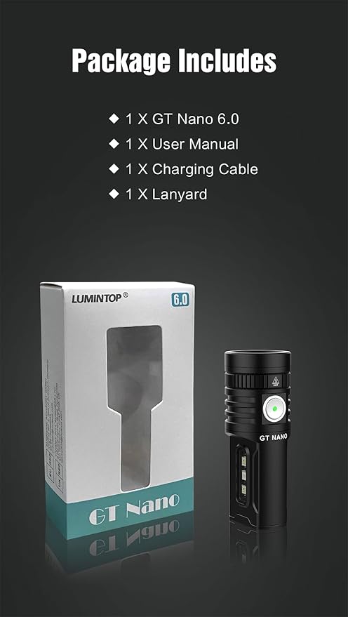 LUMINTOP GT Nano 6.0 Powerful Mini Thrower Flashlight, 720 Lumens with 410m Beam Distance, USB-C Charging, RGBW & UV Side LEDs, Magnetic Tailcap, IPX-8 Waterproof, Compact EDC Flashlight