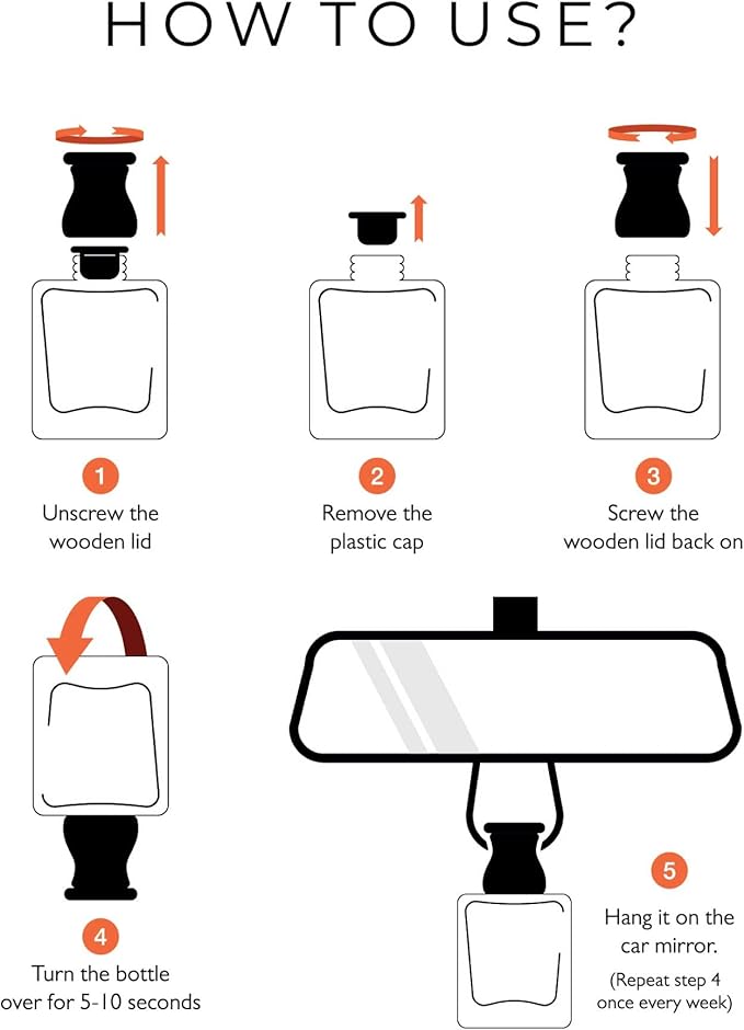 Evair Hanging Car Air Freshener | Car Accessories Interior | Car Perfume Aroma with Essential Oils Fragrance in Glass Bottle with Wooden Diffuser Lid | 10 ml- Pack of 2 (Sandalwood & Ocean Rush)