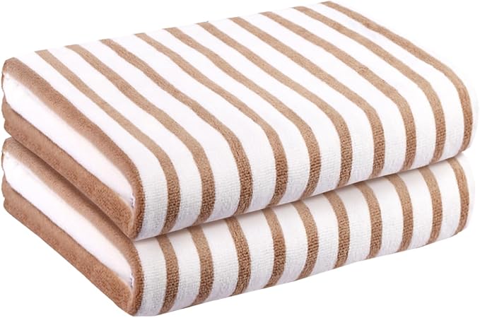 JML Beach Towels Set of 2, 30" x 60", Large Microfiber Bath Towel Cabana Stripe, Quick Drying Absorbent for Sauna, Shower, Gym, Summer Party, Sport, Swimming, Pool, Yoga, Camping, Coffee