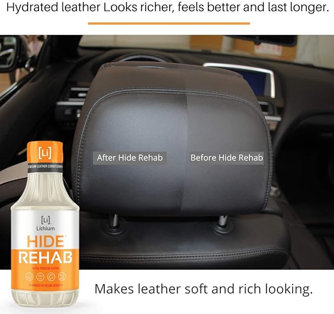 Lithium Hide Rehab Car Leather Cleaner and Conditioner - All Natural Premium Leather Conditioner for Car Interiors - Hydrates, Moisturizes, and Protects Leather - Leather Restorer (16 Ounce)
