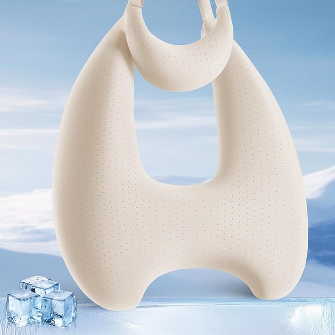 Memory Foam Kids Travel Pillow, Car Pillow for Kids, H-Shape Car Pillows for Sleeping, Removable Pillowcase, Adjustable, Porous Dots, Beige