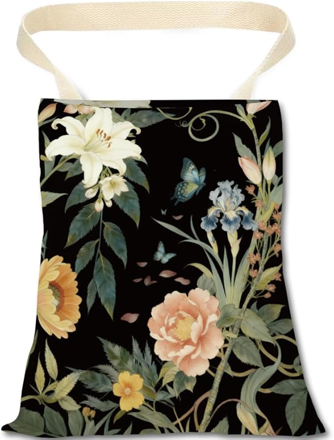 Car Trash Can Rose Floral Car Trash Bag Hanging Vintage Flowers Pattern Polyester Washable Waterproof Cute Organizer Storage Can for Vehicle Interior Travel Accessories Reusable Leak Proof