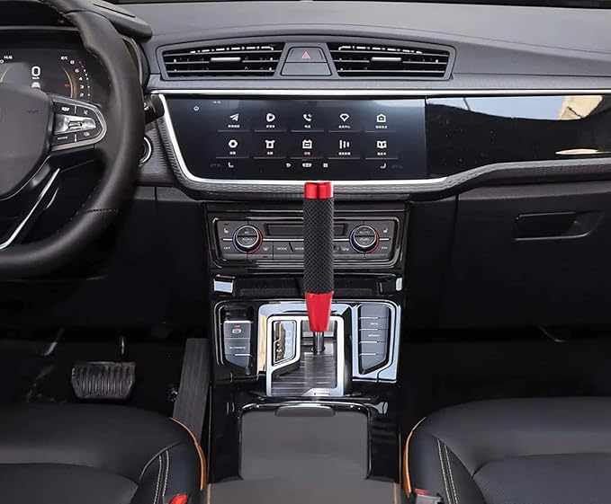 Lunsom Metal Gear Shifter Knob Leather Aluminum Alloy Long Stick Shift Handle Shifting Lever Head Fit Most Manual Transmission Car (Red)